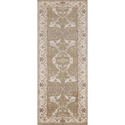 Light Brown Transitional Oushak Runner Rug Handmade Wool Carpet - 2'8" x 7'11"