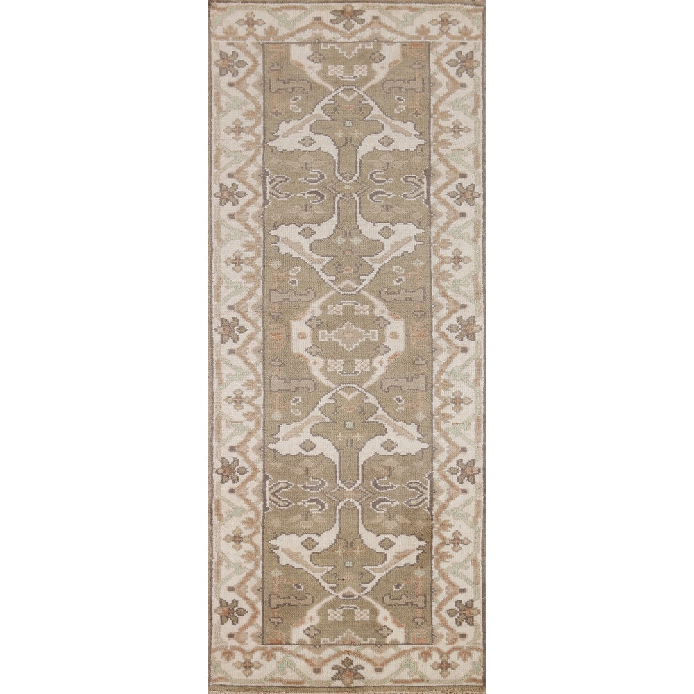 Light Brown Transitional Oushak Runner Rug Handmade Wool Carpet - 2'8" x 7'11"