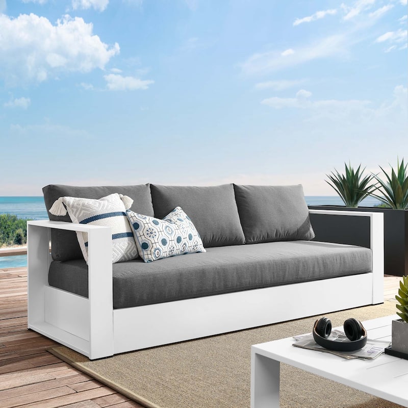 Tahoe Outdoor Patio Powder-Coated Aluminum Sofa - White Charcoal