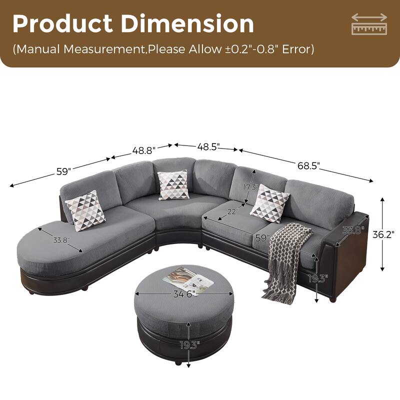 Oversized Corduroy With Faux Leather Modular Sectional