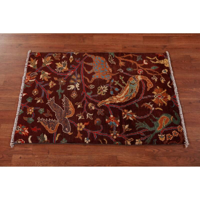 Animals Design Red Ziegler Oriental Foyer Rug Hand-Knotted Wool Carpet - 2'0"x 3'0"