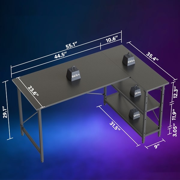 dimension image slide 7 of 13, Small L Shaped Desk with Storage Shelves Corner Computer Desk