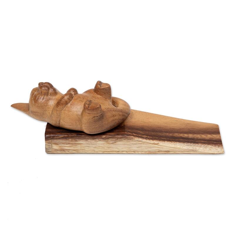 Novica Handmade Lazy Day Wood Door Stop