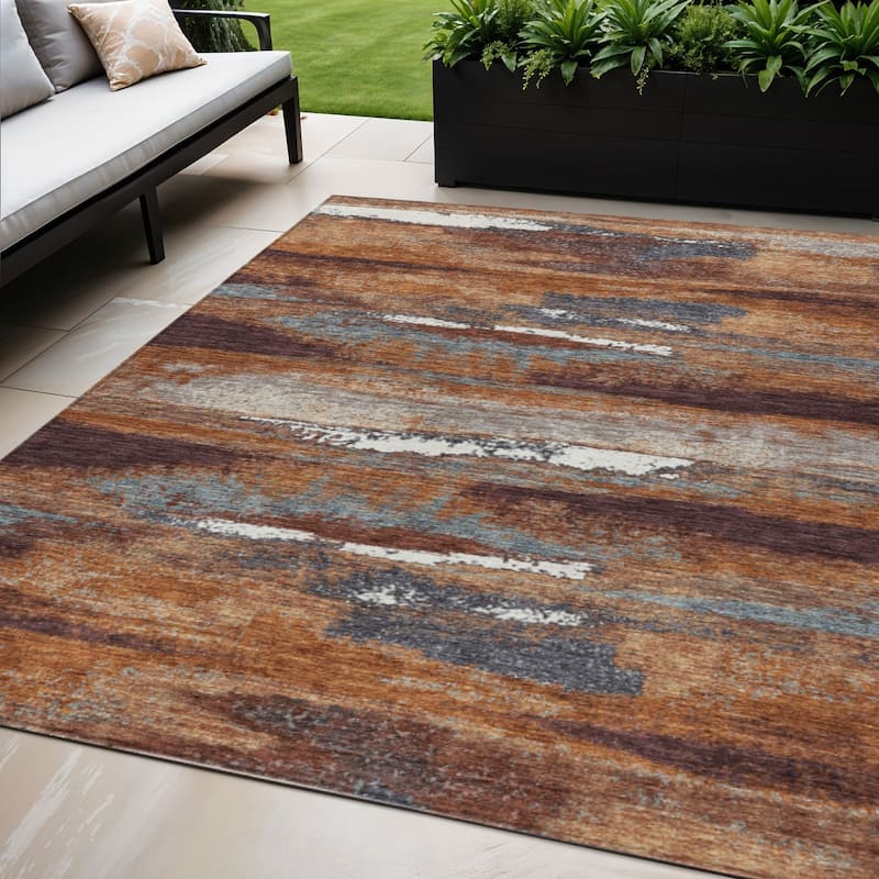 HomeRoots Abstract Transitional Rectangle Outdoor Rug - 5' X 8'