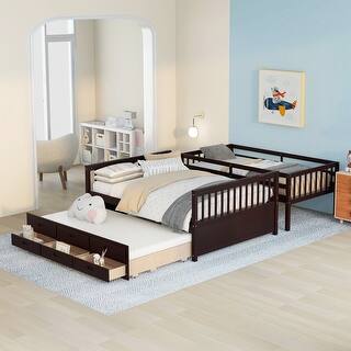 Impression & Beautiful Design Twin-Over-Full Bunk Bed with Twin size Trundle, Separable Bunk Bed with Drawers