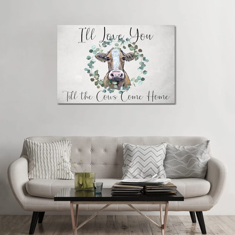 iCanvas "Cow Sign, I'll Love You Till The Cows Come Home" by Hippie Hound Studios Canvas Print - 32x48x1.5