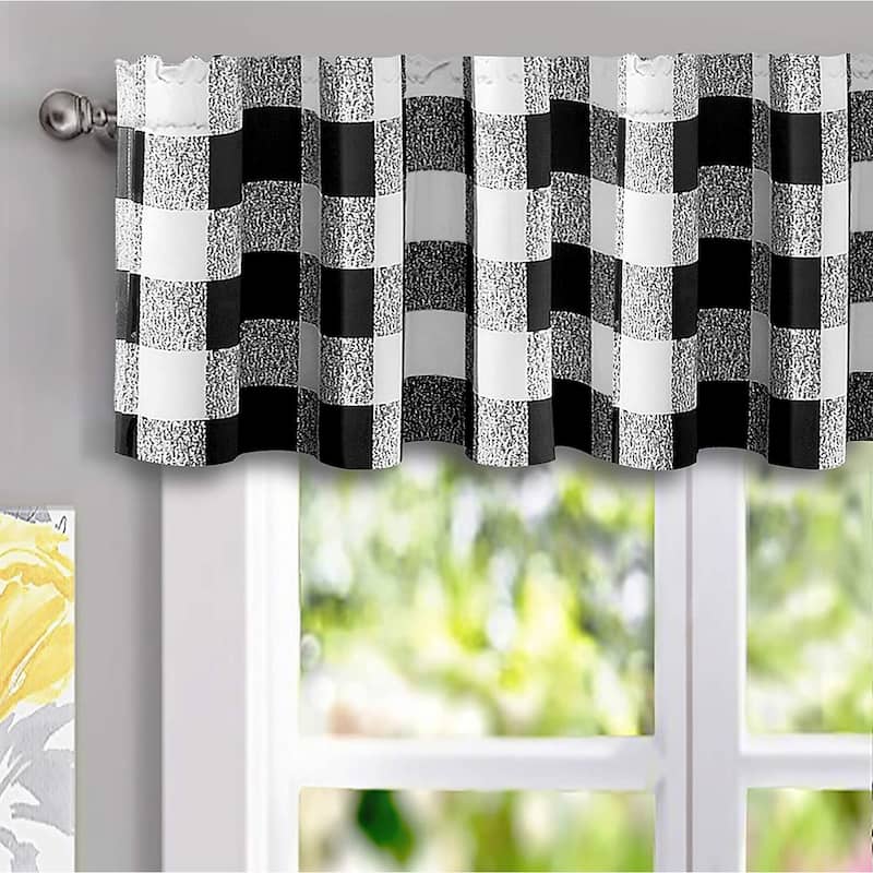 DriftAway Buffalo Checker Pattern Lined Blackout Rod Pocket Window Curtain Valance Single 52 x 14 - 52" width x 14 " length - Black