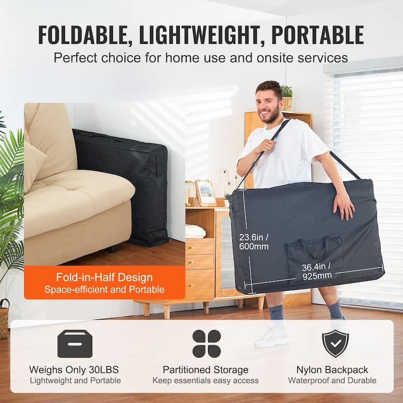 Portable Massage Table, 2 Folding Lightweight Massage Table, 8-Level Height Adjustable Salon Tattoo Bed, Spa Table with Headrest