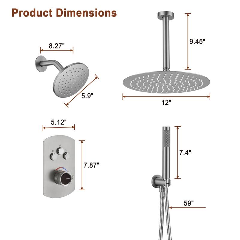 Dual Shower Heads 12 Inch Ceiling Mounteded Rainfall Shower Set