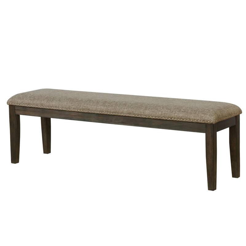 Transitional 1pc BENCH Only Espresso Warm Gray Nail heads Solid wood Fabric