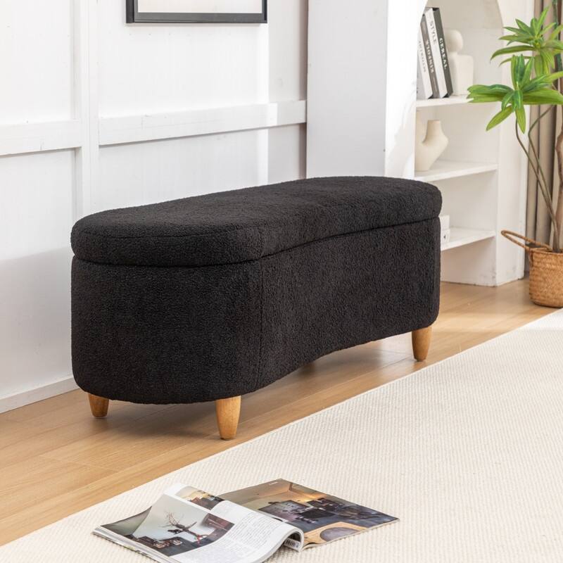 Modern Glam Teddy Fabric Upholstered Storage Ottoman Bench