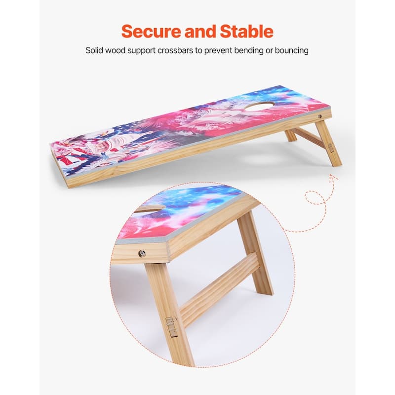 4 x 2 Feet Folding Wooden Cornhole Set with 8 Bean Bags and UV Printed Boards for Backyard Fun - 4.12x1.97x0.99 ft.