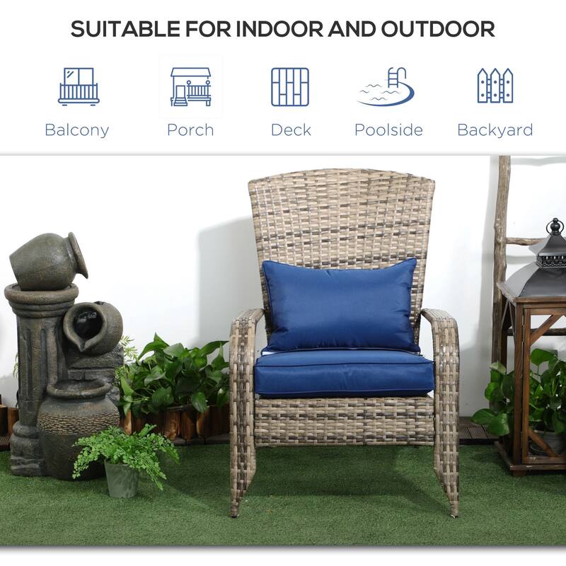 Outdoor Wicker Adirondack Chair, Patio Fire Pit Chair with Soft Cushions, Tall Curved Backrest & Armrests