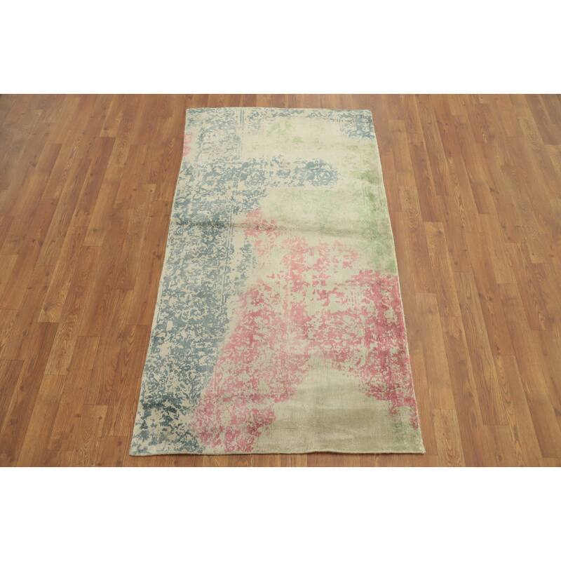 Hand Knotted Oriental Viscose Silk Carpet Modern Abstract Multi-Colored Abstract Area Rug - 5' 5'' X 3' 0''