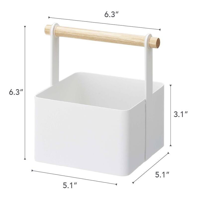 Yamazaki Home Storage Caddy - 2 Sizes, Steel and Wood, Small/Large - L 5.12 x W 6.3 x H 6.3 inches