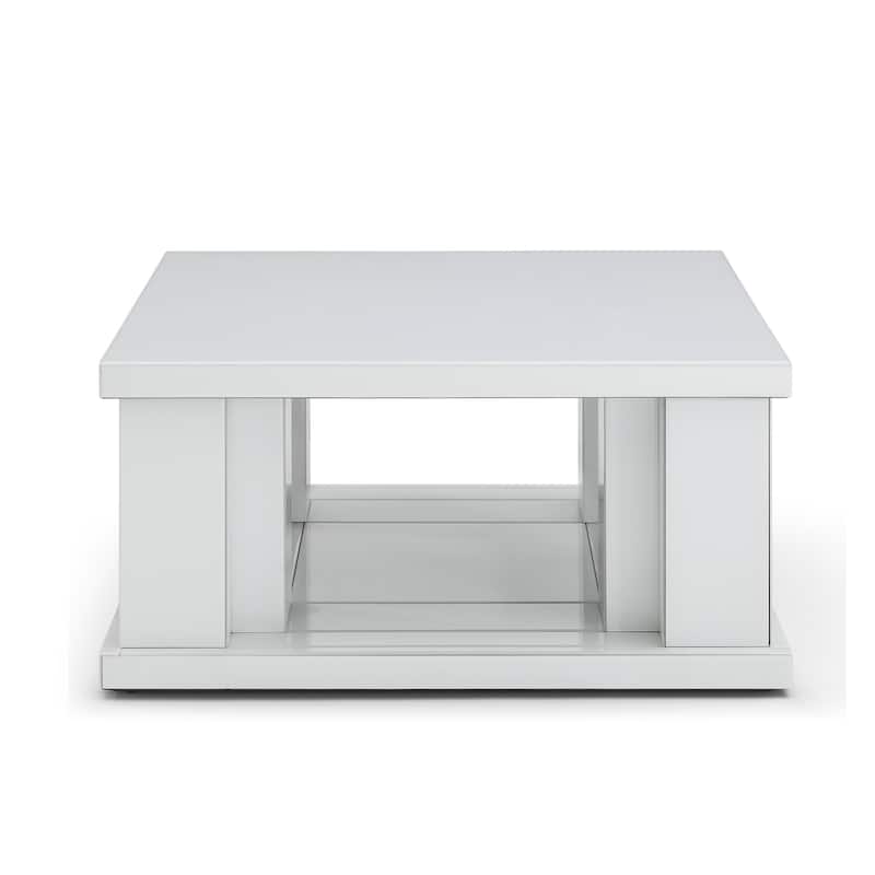 Decor 39.4 in. White Square Glass Top Coffee Table - White - Wood