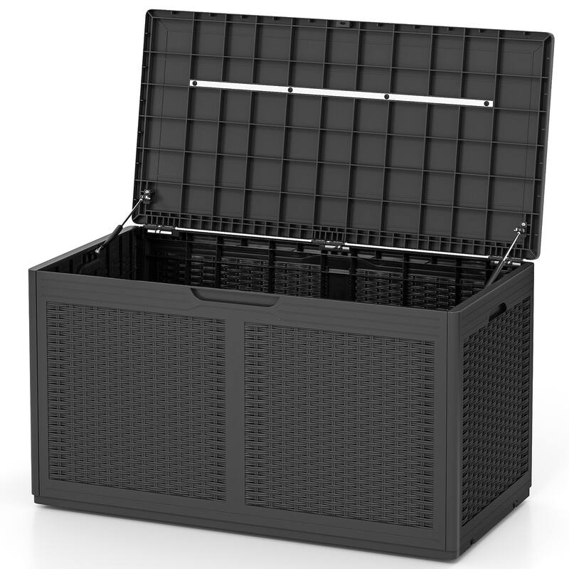 Gymax 100 Gallon Resin Deck Box w/ Lockable Lid Wheels for Pool