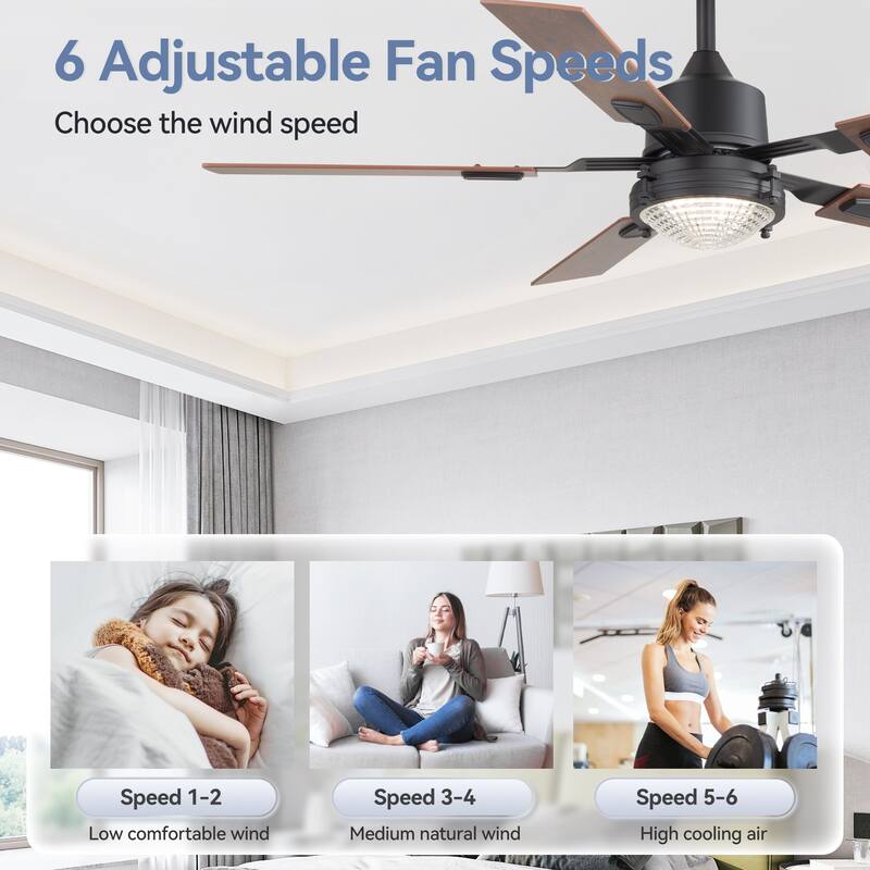 Industrial 52" Reversible 5-Blades Ceiling Fan with Remote and Light