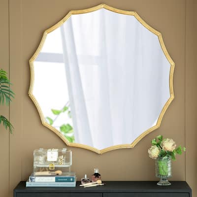 CUSchoice Round Sunburst Wall Mirror with Gold Finish - D40"