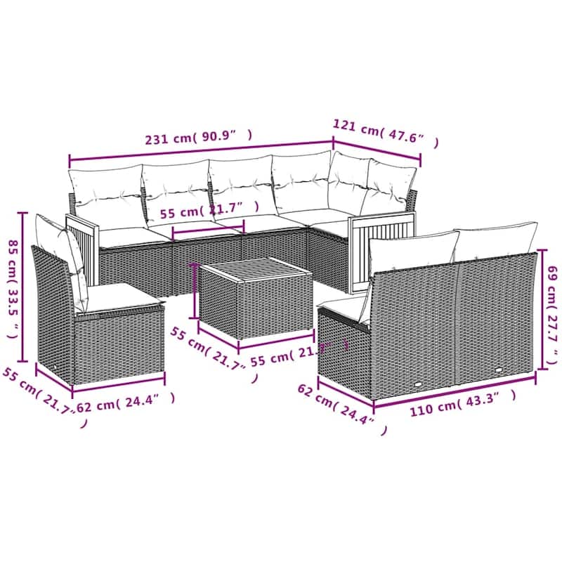 vidaXL 8 Piece Patio Sofa Set with Cushions Black Poly Rattan