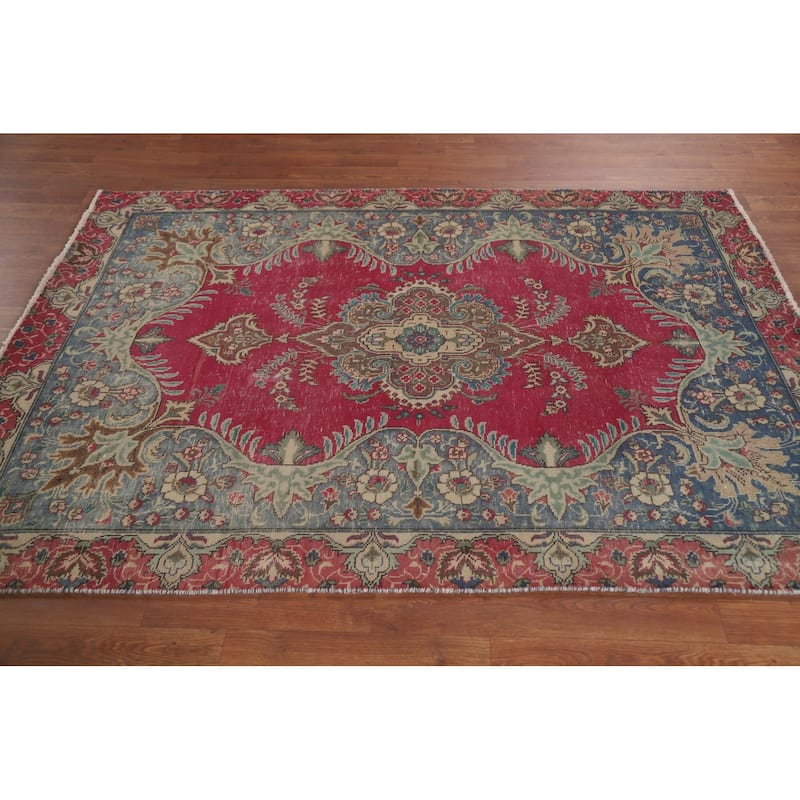 Tabriz Persian Vintage Area Rug Handmade Wool Carpet - 4'7" x 6'4"