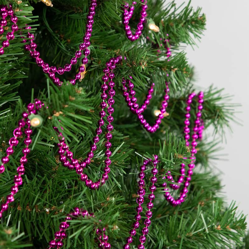 15'x0.25" Shiny Metallic Pink Beaded Artificial Christmas Garl - Unlit