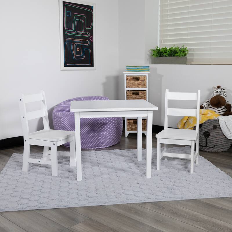 Kids 3 Piece Solid Hardwood Table and Chair Set for Playroom, Kitchen