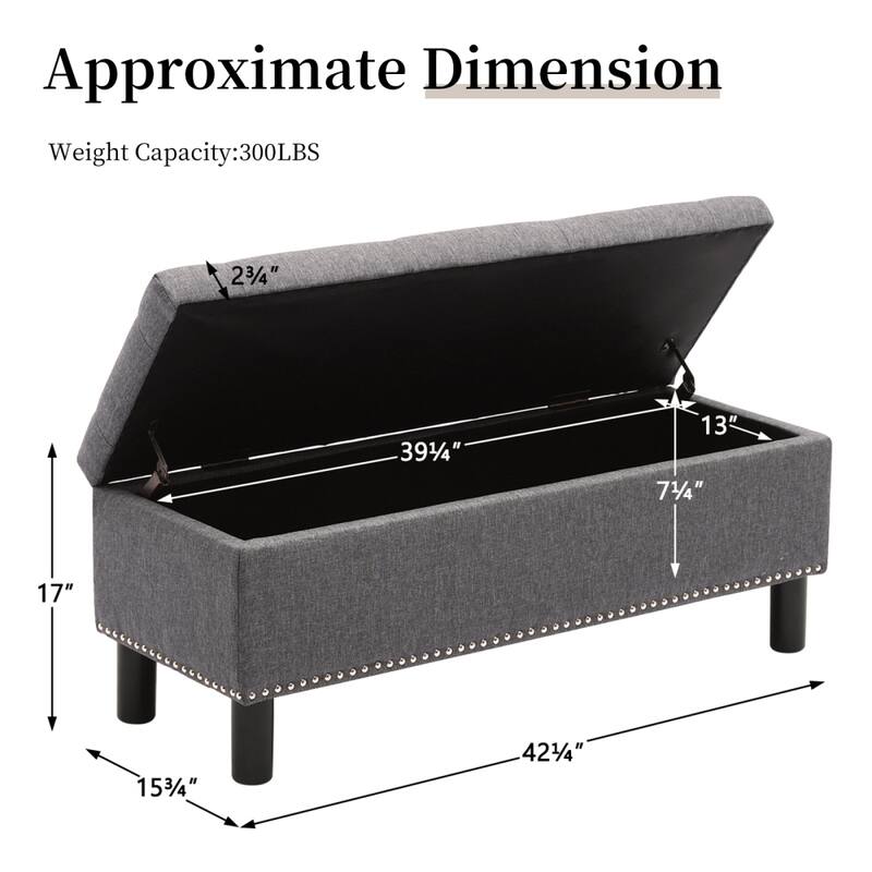 Upholstered Storage Ottoman Bench with Wood Legs and High-density Resilient Sponge