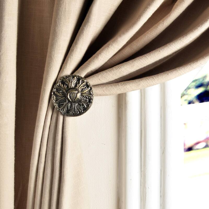 2 Pcs Curtain Holdback for Curtains Wall Mounted Metal Drapery Hook for Door Window Treatment(Round Medallion)- By Deco Window