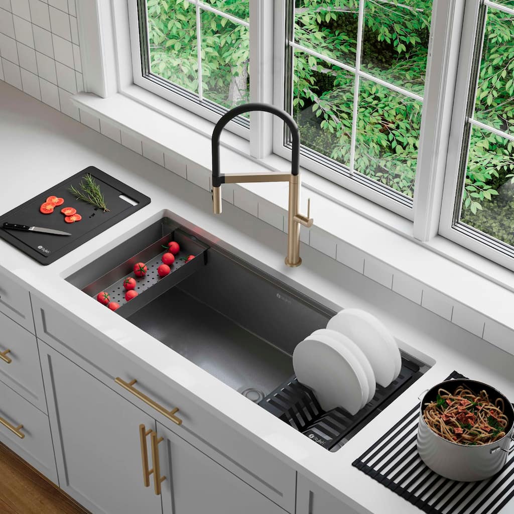 STYLISH 42 inch Stainless Steel 16G 70/30 Double Bowl Workstation Sink Dura-Tek