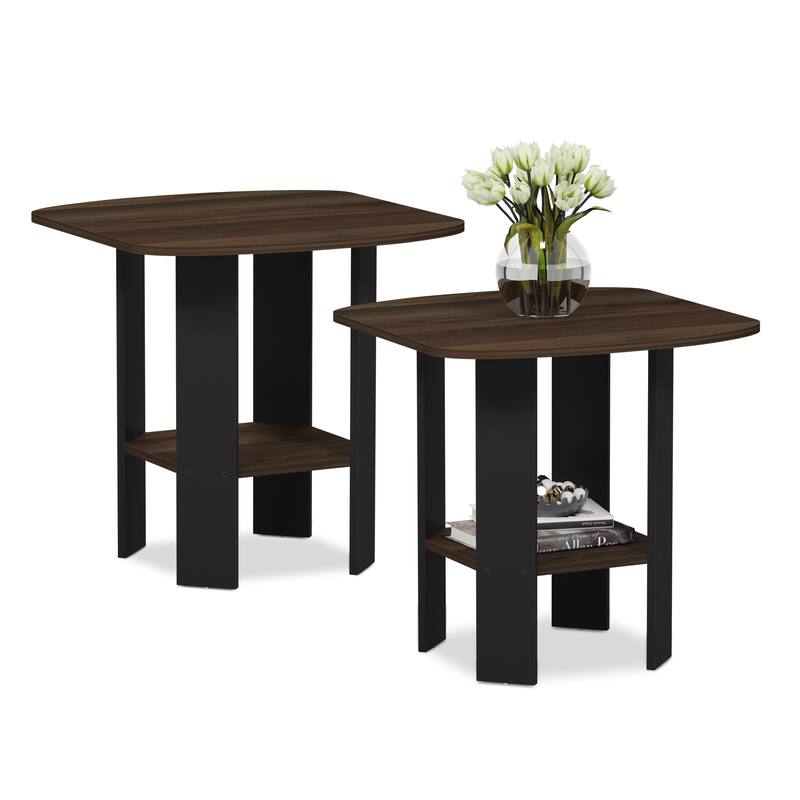 Furinno Simple Design End/SideTable, Set of 2 - Columbia Walnut/Black
