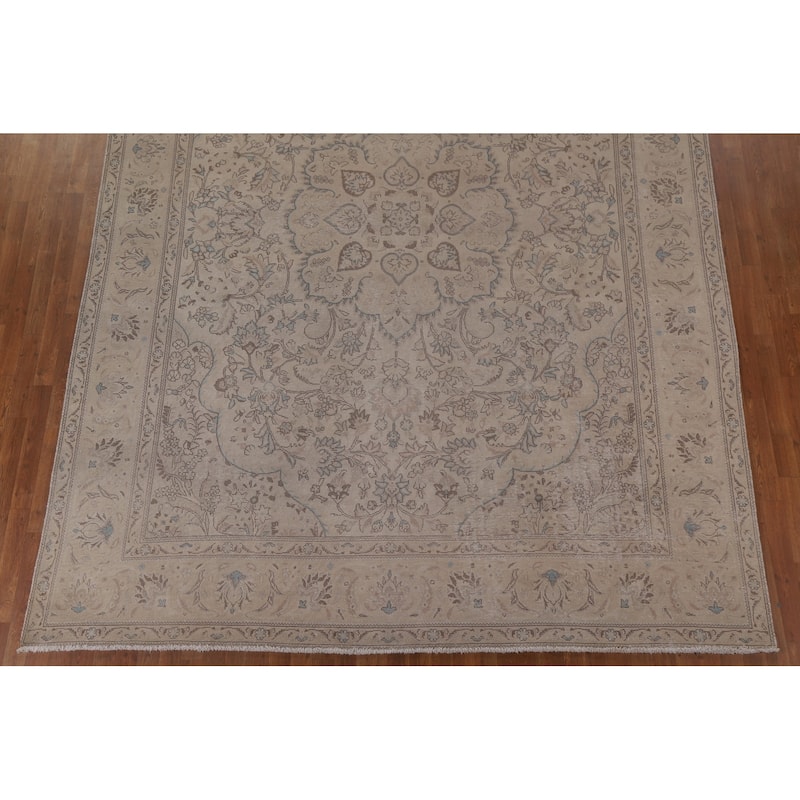 Vintage Distressed Tabriz Persian Rug Geometric Handmade Wool Carpet - 9'6" x 13'1"