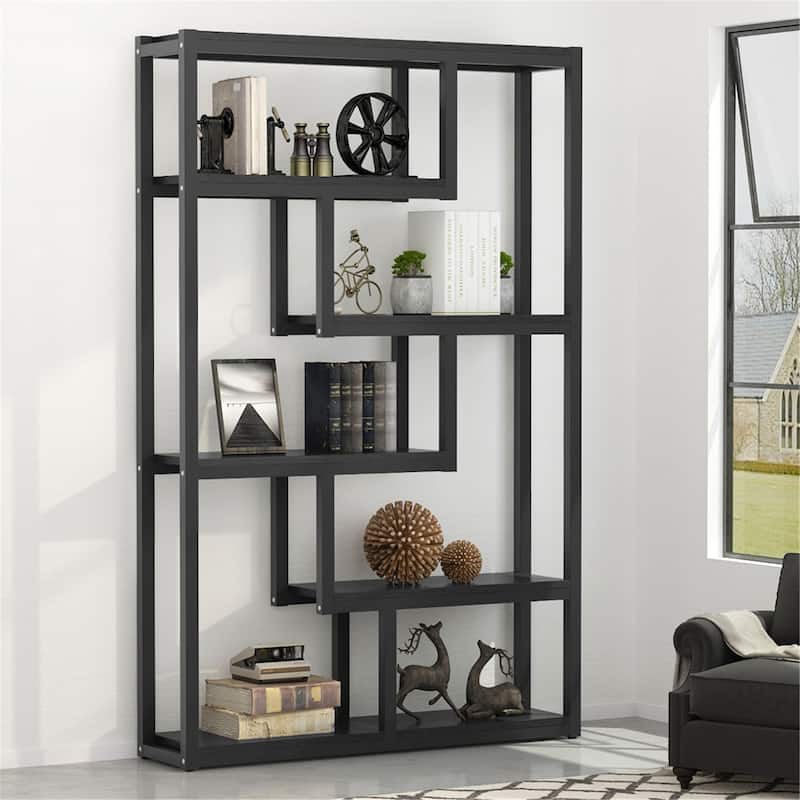 69-inch Tall Bookshelf, 6Tiers Bookcase, Industrial Wood/ Metal Display Etagere Rack