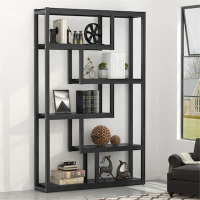 69-inch Tall Bookshelf, 6Tiers Bookcase, Industrial Wood/ Metal Display Etagere Rack