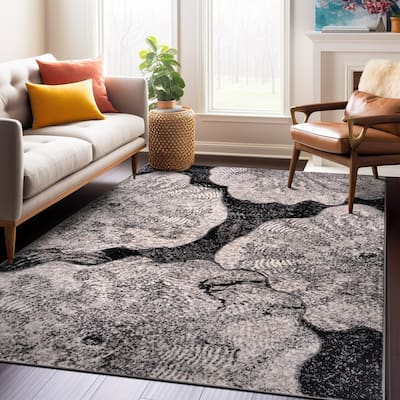 World Rug Gallery Contemporary Floral Design Black Area Rug