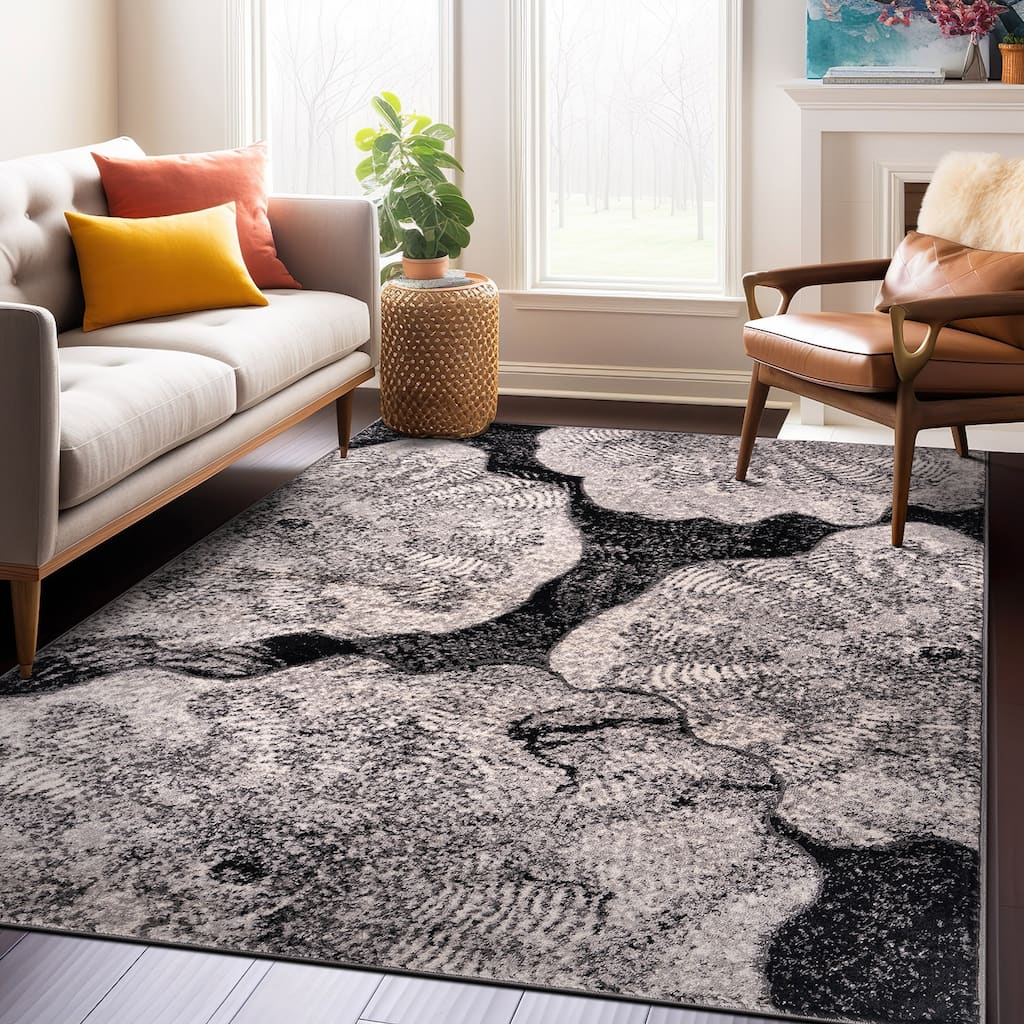 World Rug Gallery Contemporary Floral Design Black Area Rug