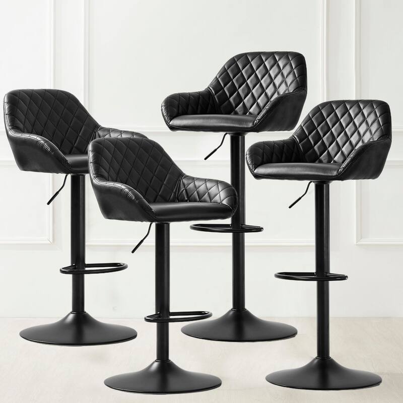 Glitzhome Mid-Century Height Adjustable Faux Leather Swivel Counter Bar Stools