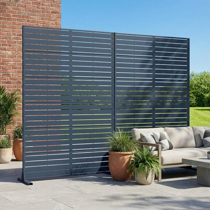 Outdoor Privacy Screen with Stand for Patio Garden Metal Fence Set of 2