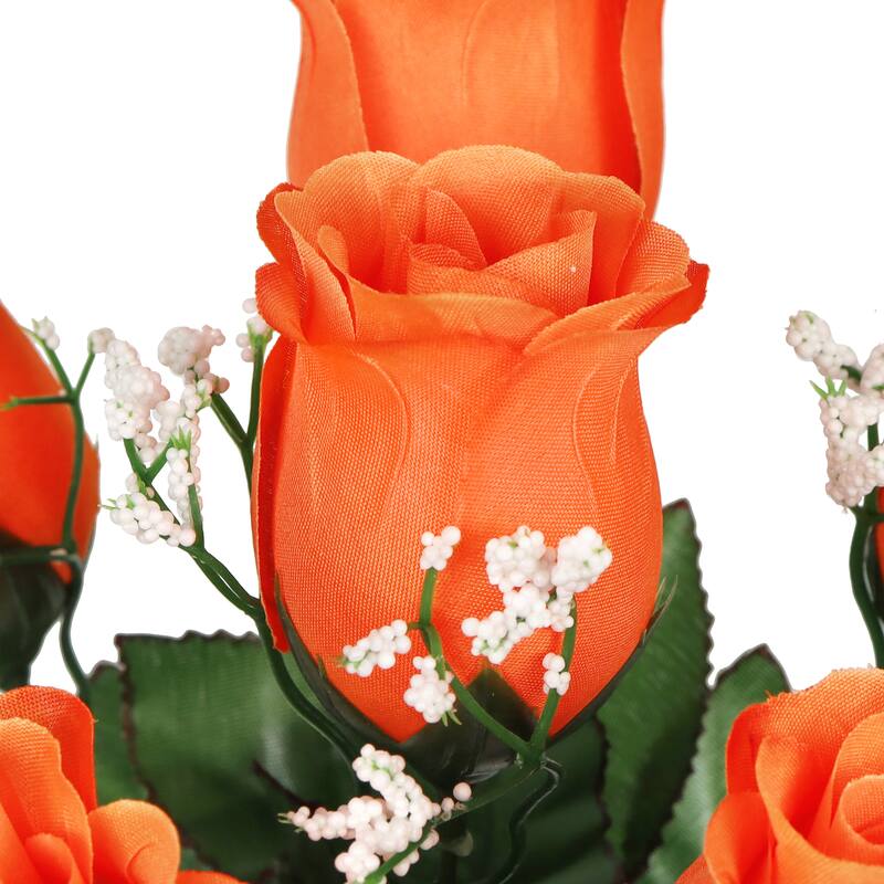 Set of 12 Orange Artificial Rose Bud Flower Stem Bush Bouquet 14in - 14" L x 6" W x 6" DP