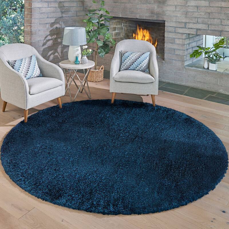 Gertmenian Ultimate Shag Solid Dark Blue Plush Shag Area Rug
