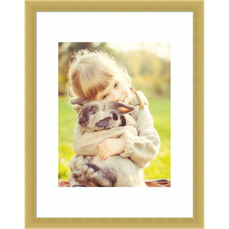 Svelte Clay Grey Framed Picture Frame, Photo Frame - 11x14 Matted White 8x10 - Svelte Polished Gold