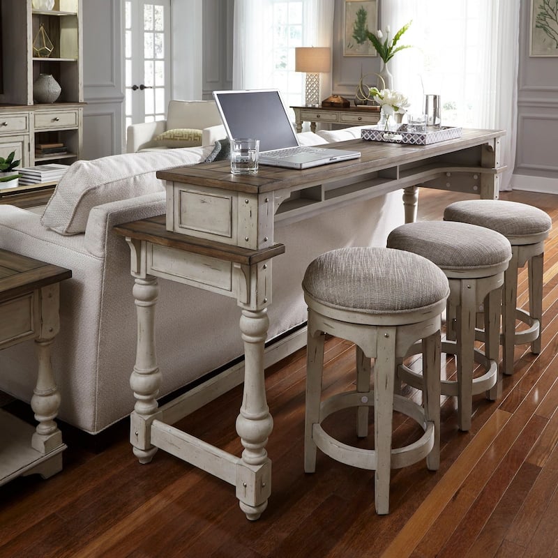 Morgan Creek Antique White Wire Brushed Tobacco Accents Console Bar Table