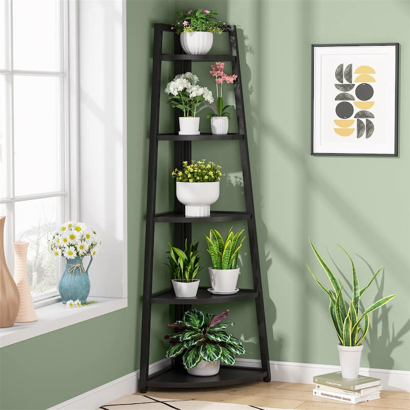 5 Tier Tall Corner Shelf, Bathroom Tower Shelves, 70 Inches Corner Bookshelf and Bookcase - N/A - Black