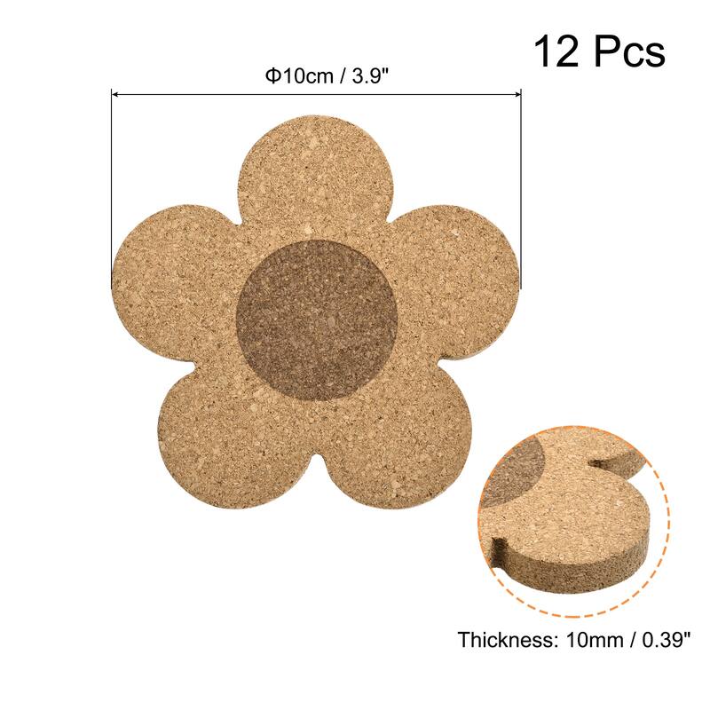 Flower Shaped Cork Coasters, 10cm/3.9" Drink Cork Trivet 10mm Thick - Brown - 12Pcs