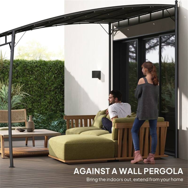 Steel Polyester Lean-To Pergola Awning with Drainage Holes - 118" W x 116.5" D x 78.75" / 103.25" H