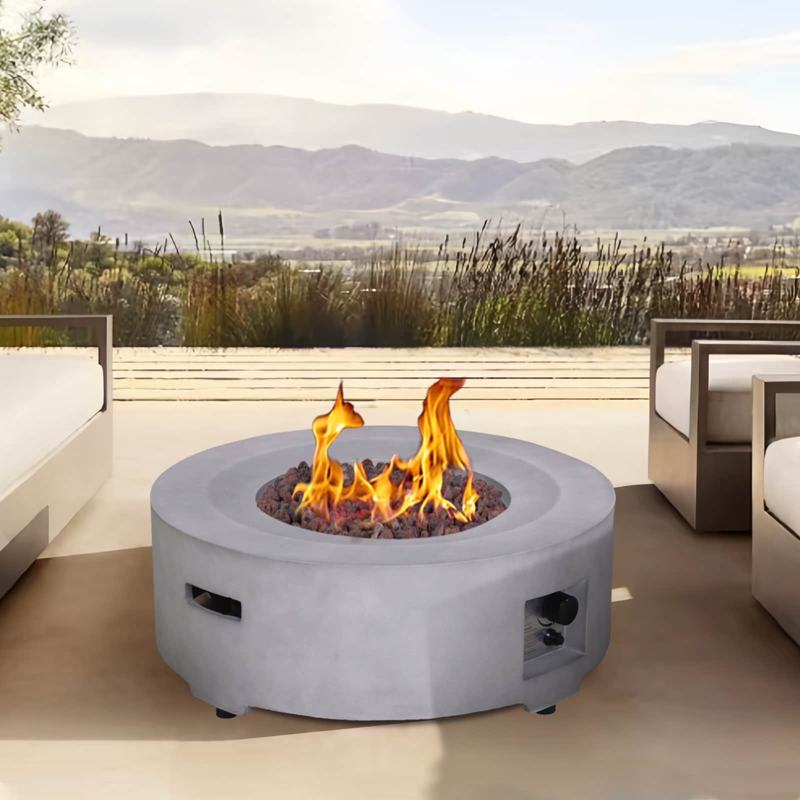 Diameter 30 Inchx11 Inch Round Faux Concrete Texture Propane Fire Pit,40,000 BTU output,30 Inch Round Fire Pit
