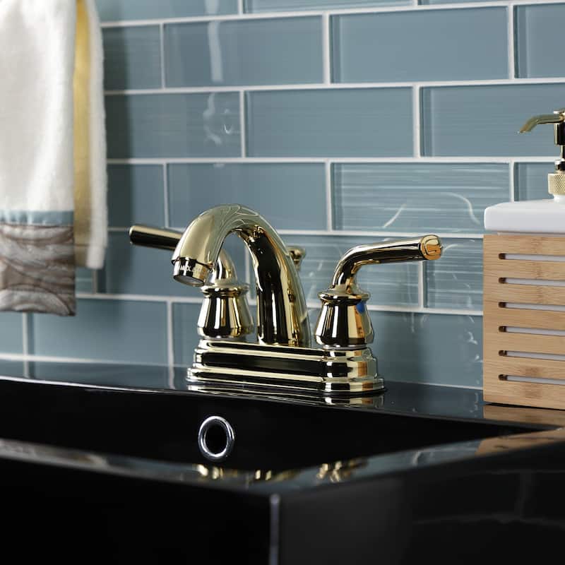 Kingston Brass Restoration Two-Handle 3-Hole Deck Mount 4" Centerset Bathroom Faucet with Plastic Pop-Up
