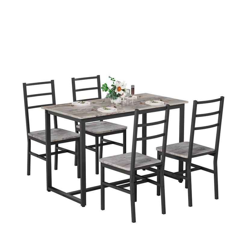 Dining Table Set for 4, Wood Kitchen Table Chairs Set, Space-Saving Design
