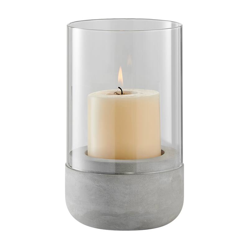 Small Glass Pillar Candle Holders with Cement Base - 5.5" - Gray and Clear