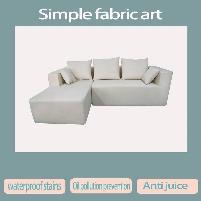 106.69" Linen Sectional Sofa with Left Facing Chaise High-Density Foam and Convertible to Bed and 3+ Configurations